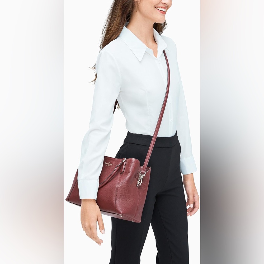 Kate Spade Jackson Pebble Leather Med. Triple Compartment Satchel Cherrywood Red - Picture 9 of 9